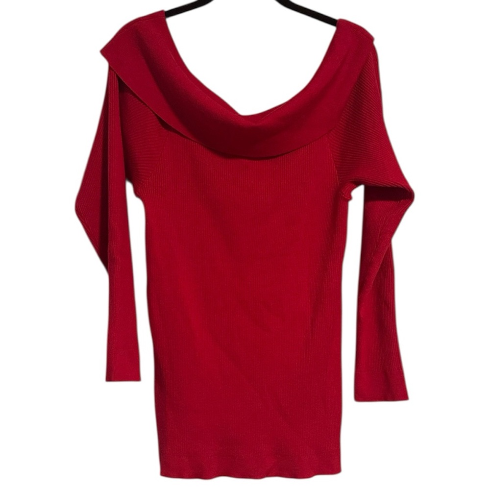 ☀️ Lane Bryant NWT On or Off The Shoulder Red Ribbed Sweater